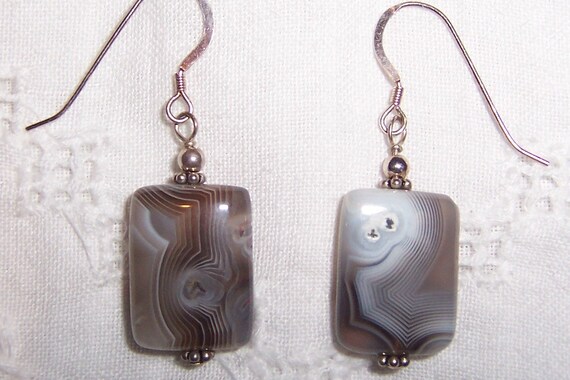 Vintage Gray Botswana agate rectangle earrings. S… - image 5