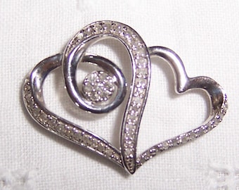 Vintage Diamond Double hearts pendant. Sterling silver.