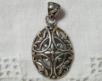 Vintage Scroll or Cross pendant. Sterling silver.