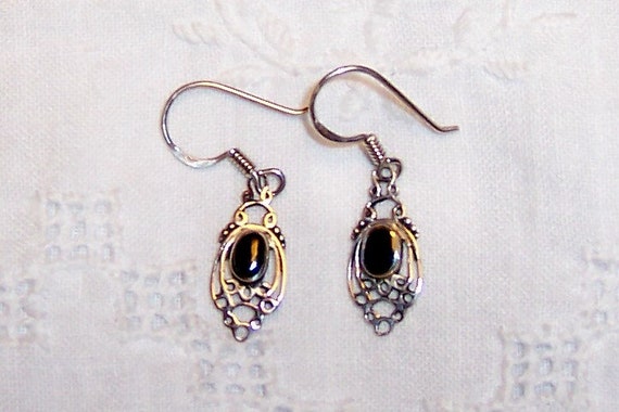 Viintage Filigree and Black enamel earrings. Ster… - image 1