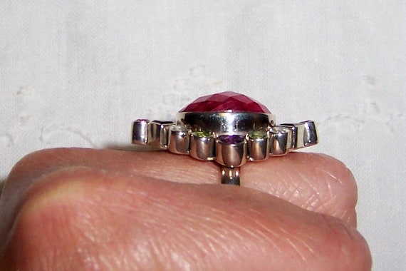 Vintage opaque ruby and multi gems ring, size 12.… - image 4