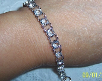 Vintage Clear Crystals bracelet. Sterling silver.