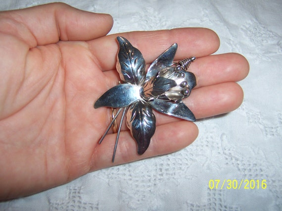 Vintage Orchid Brooch. Sterling silver. - image 6