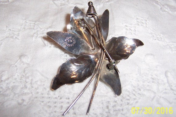 Vintage Orchid Brooch. Sterling silver. - image 3