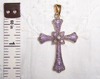 Vintage Cross pendant with diamonds accents. Yellow gold over sterling silver.