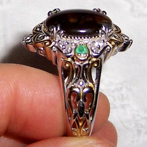 Vintage designer Michael Valitutti ammolite and emerald ring, size 10. Sterling silver and yellow gold. image 5