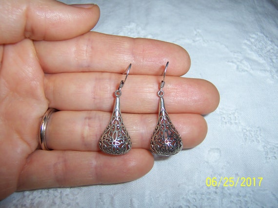 Vintage Filigree Drop earrings. Sterling silver. - image 6