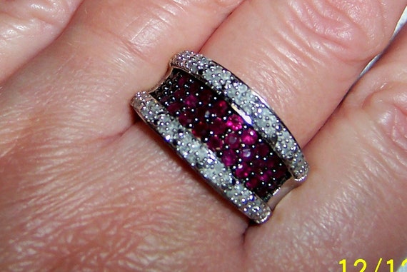 Vintage diamonds and rubies ring, size 7. Sterlin… - image 1