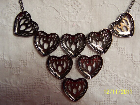 Vintage Style Filigree hearts necklace. Gun metal… - image 3