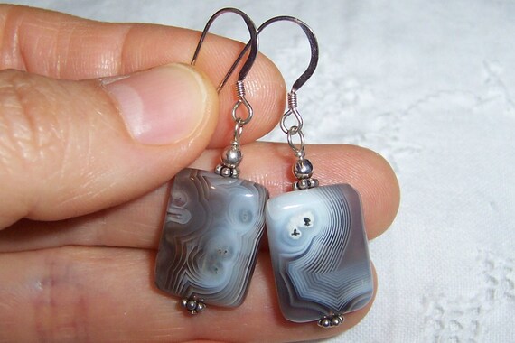 Vintage Gray Botswana agate rectangle earrings. S… - image 3