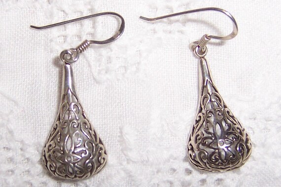 Vintage Filigree Drop earrings. Sterling silver. - image 2