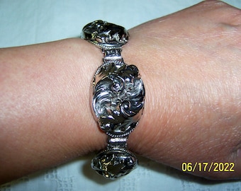 Vintage Whiting and Davis ornate bracelet. Silver metal. Read description for more.