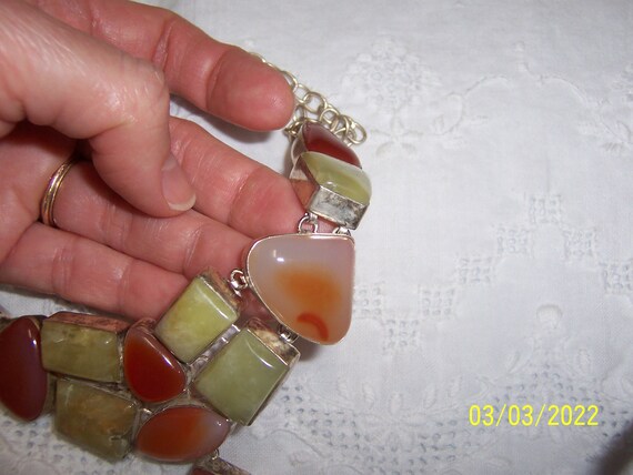 Vintage green and orange agate necklace choker. S… - image 5