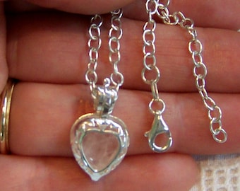 Vintage Rose Quartz heart bracelet. Sterling silver.