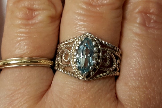 Vintage Avon filigree and blue topaz ring, size 6… - image 2