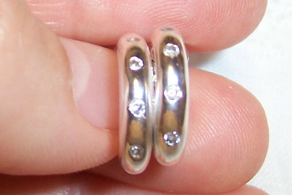 Vintage Clear Stones hoops earrings. Sterling sil… - image 1
