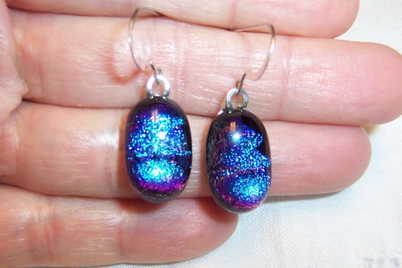 Vintage Small Dichroic glass earrings. Sterling s… - image 7