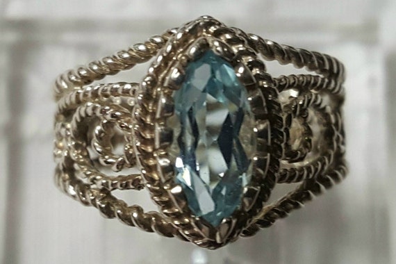 Vintage Avon filigree and blue topaz ring, size 6… - image 1