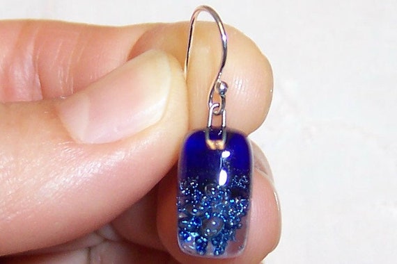 Vintage Small Dichroic glass earrings. Sterling s… - image 3