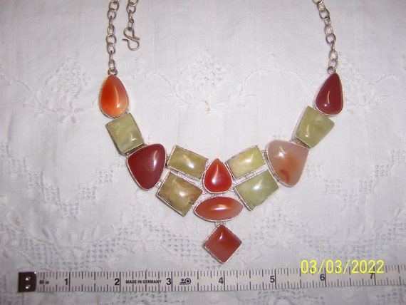 Vintage green and orange agate necklace choker. S… - image 1