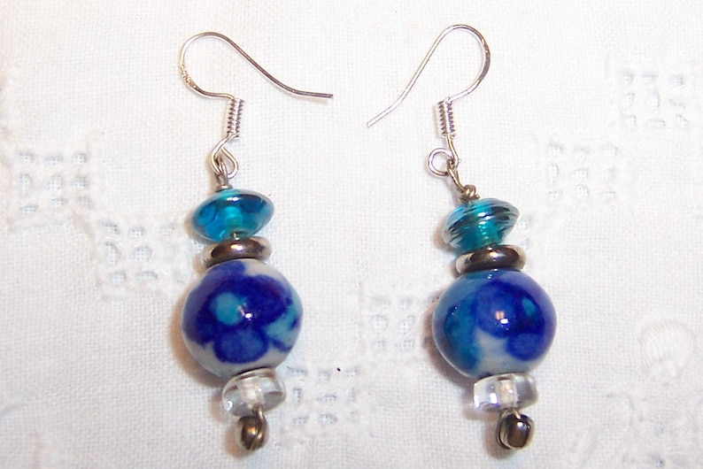 SPRING SALE 20/% OFF Vintage Chinese Ceramic earrings Sterling silver.