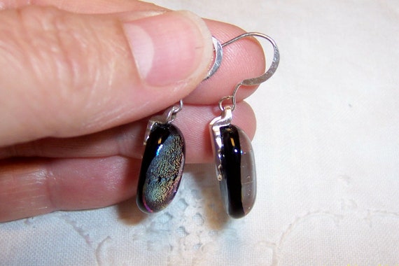 Vintage Small Dichroic glass earrings. Sterling s… - image 8