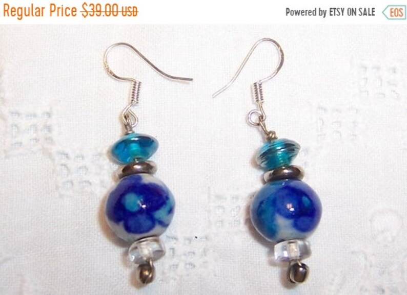 SPRING SALE 20/% OFF Vintage Chinese Ceramic earrings Sterling silver.