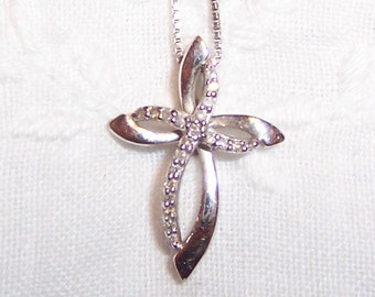 Vintage White Diamonds Cross pendant. Sterling silver.