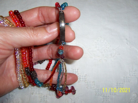 Vintage boho tribal glass beads long necklace and… - image 5