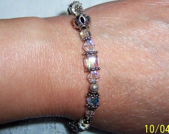 Vintage AB crystals bracelet. Sterling plated.