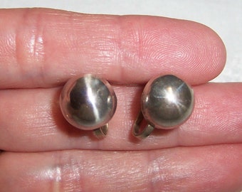 Vintage hollow ball earrings, screw backs. Sterling silver.