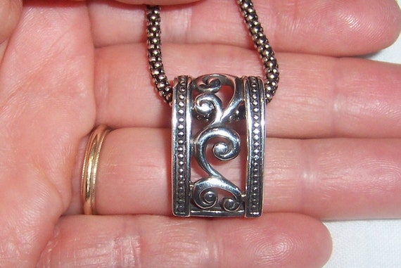 Vintage scroll pendant with popcorn chain. Sterli… - image 1
