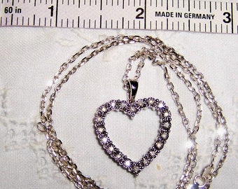 Vintage diamonds heart pendant with chain. Sterling silver.