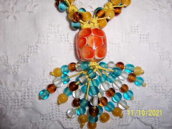 Vintage lamp work glass handmade necklace and ear… - image 2