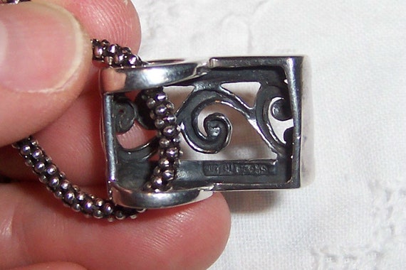Vintage scroll pendant with popcorn chain. Sterli… - image 5