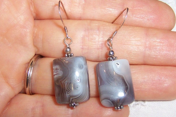 Vintage Gray Botswana agate rectangle earrings. S… - image 2