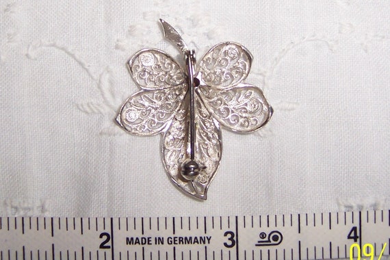 Vintage filigree leaf brooch. Sterling silver (80… - image 2