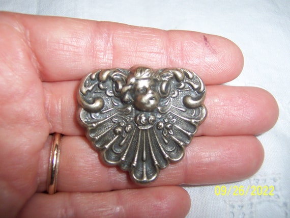 Vintage cherub angel button cover. Antique gold m… - image 3