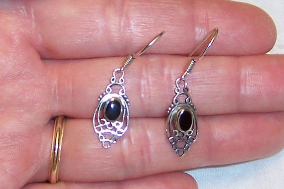 Viintage Filigree and Black enamel earrings. Ster… - image 5