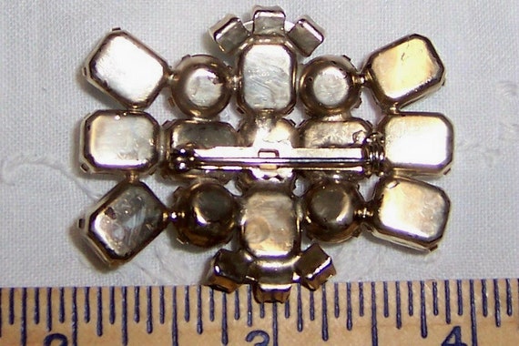 Vintage AB rhinestones brooch. Antique gold metal… - image 2