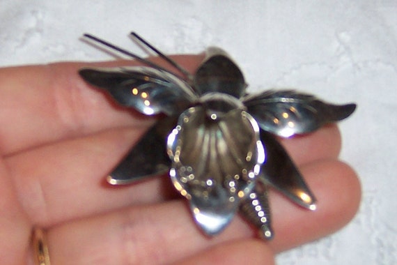 Vintage Orchid Brooch. Sterling silver. - image 1