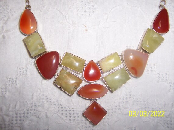 Vintage green and orange agate necklace choker. S… - image 2