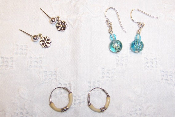 Vintage Set of 3 pair of earrings. Sterling silve… - image 1
