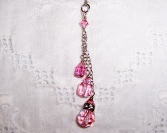 Vintage Pink Swarovski crystals pendant with chain. Sterling silver.