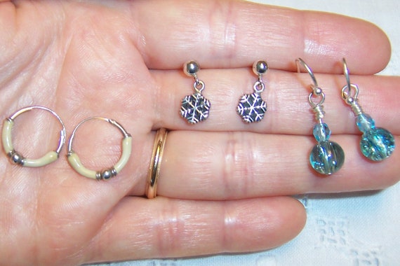 Vintage Set of 3 pair of earrings. Sterling silve… - image 2