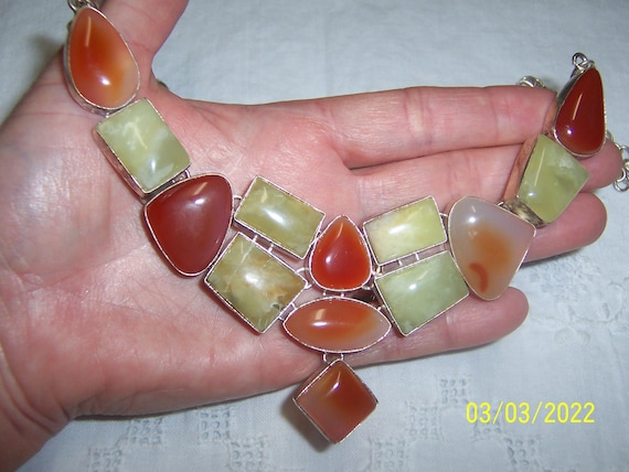 Vintage green and orange agate necklace choker. S… - image 3