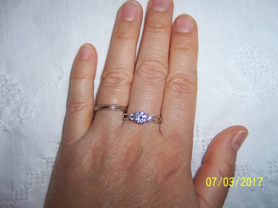 Vintage Lavender and Clear cubic zirconias ring. … - image 10