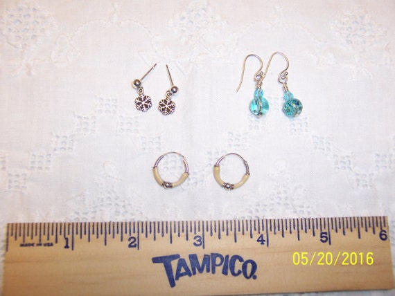 Vintage Set of 3 pair of earrings. Sterling silve… - image 5