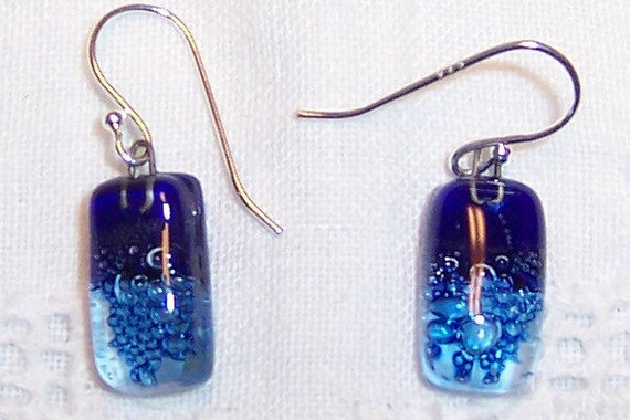 Vintage Small Dichroic glass earrings. Sterling s… - image 1