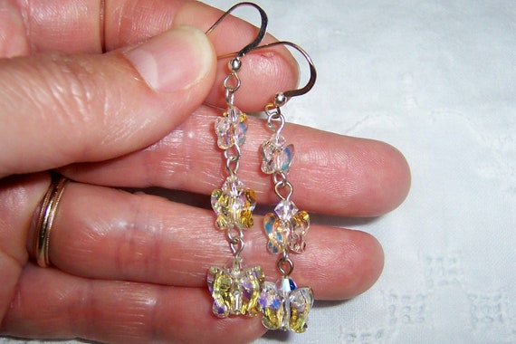 Vintage AB Swarovski crystals, butterflies earrin… - image 4